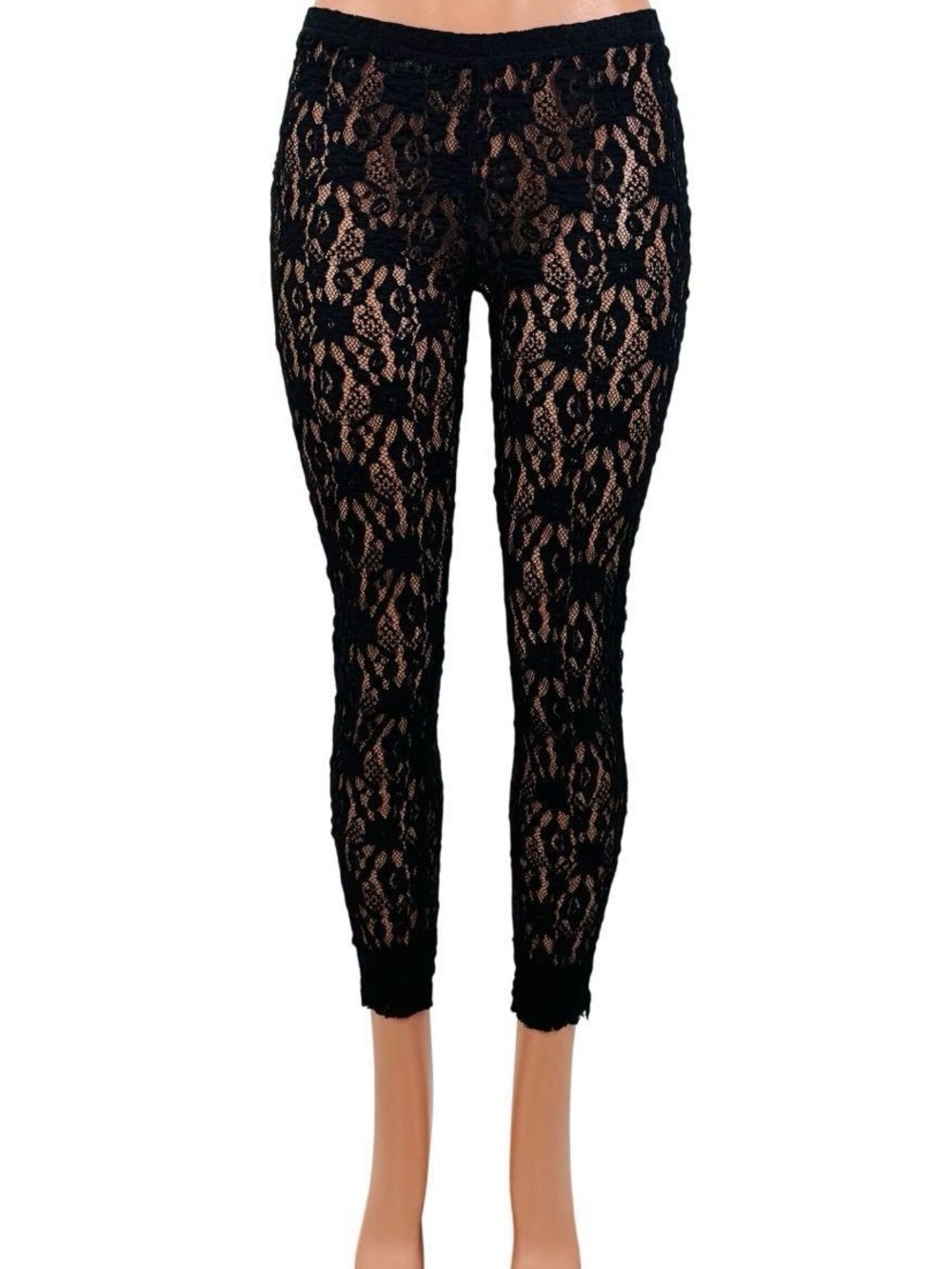 NWT Free People Black Floral Lace Leggings See-Through Club Rave Goth Metal Punk - Picture 2 of 9